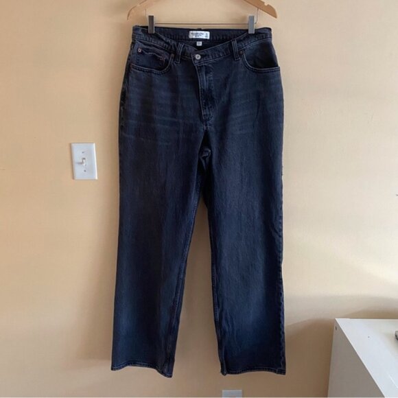 Abercrombie Fitch Curve Love 90s Relaxed Jeans Woman 31 Black Criss Cross Waist - Picture 15 of 15